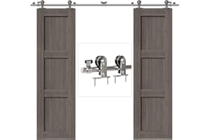 CCJH 201CM/6.6FT Herraje para Puerta Corredera Acero Inoxidable Kit de Accesorios, Guia Riel Puertas Correderas, Forma T Puerta doble