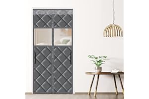 lalago Cortina Térmica Magnética, 80x200cm Magnética Cortina de Puerta Autoabsorbente, Cortina Exterior Puerta, Aislante Termica Frio y Calor, Cortina Puerta para Balcón Sala Estar Patio(con Ventana)