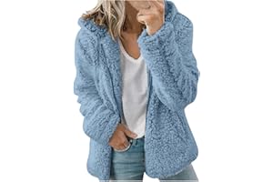 AnnSemo Womens Fleece Hoodie Jacket Sherpa Lined Full Zip Up Trench Coats Winter Warm Soft Teddy Fleece Hooded Sweatshirt Fluffy Cardigans Jumpers Sweater Overcoat Christmas