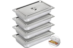 IUSOT KITGARN 4" Deep Steam Table Pan Full Size 13L Deep Food Container Stainless Steel Oven Tray Anti-Jam Steam Table Food Pan Set of 4 Food Pans(4"/4PCS)