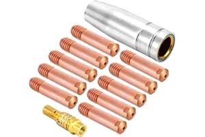 Mecmbj Schweiß Zubehör Set, Verschleissteile Set 1 Gasdüse Konischb 10 Stromdüse M6 0,8 mm 1 Düsestock passend MIG Welder Verbrauchsmaterial Zubehör für AK15 Torch Gun Schweißgerät - 12 Stücke