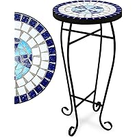 Deuba Mosaiktisch Blumenhocker Neptun Rund 62x34 cm Blau Metall Pulverbeschichtet Mosaik Balkontisch Beistelltisch