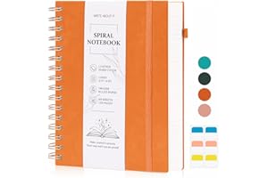 GOSIRM Notizbuch A5 Liniert, Hardcover Journal Tagebuch Mit 100GSM Dickes Papier, Ringbuch Notizbücher 320 Seiten, Ledereinband Spiralblock Notebook Mit Innentasche Und 30 Index-Registerklebern (Orange)