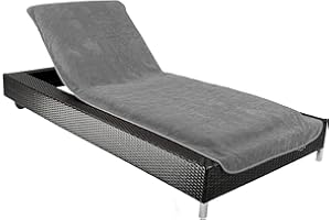 Rainleaf Beach Lounger Sun Lounger Chair Cushion, Towel Protective Cover for Garden, Garden/Beach/Camping Chair - (Cover only), Towel Cover 100% Organic Cotton 72.5 x 200 cm (Gray)