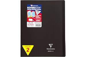 Clairefontaine 981407AMZC Un lot de 2 Cahiers Agrafés Koverbook 24x32 cm - 96 Pages Grands Carreaux - Papier Blanc 90 g - Couverture Polypro - Couleur : Noir