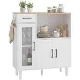 HOMCOM Sideboard with Acrylic Door, Modern Drawer, 80x34x91cm, White | Kitchen Cabinet, Adjustable Shelf, Open Compartment, f