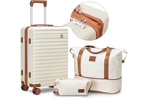 Joyway Valise Cabine 55x35x25, Bagage Cabine en ABS Valise Rigide 4 roulettes Valise de Voyage avec Serrure TSA，Valise Ultra-légère avec Sac à Main et Trousse de Mmaquillage