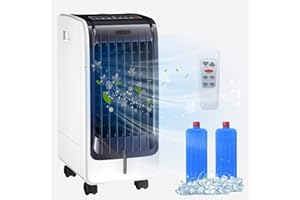 RELAX4LIFE Rafraichisseur d'Air Mobile avec 3 Modes|3 Vitesses|Réservoir d'eau 6L|Écran LCD|Télécommande|Minuterie| 2 Blocs Réfrigérants pour Chambre Bureau Salon de Séjour, Débit d'Air 145m³/h