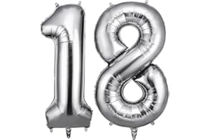 OFFCUP Zahlen Luftballon 18 Geburtstag Silber, Folienballon Zahl 18, 40 Zoll Helium Ballons Riesen 101cm Geburtstag Mädchen Junge PartyDeko Ballon Zahl Deko zum Jubiläum Neujahr Hochzeit