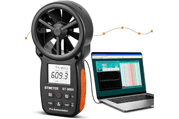 AOPUTTRIVER Compteur CFM Portable avec Anémomètre Numérique BT-866A avec Connexion USB - Mesureur de Vitesse du Vent Mesure la Vitesse et la Température du Vent
