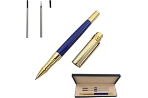 Accod Rollerball Pen Business Signature Pen Durable Office Pen with Two 0.5mm Black Refills Gift Pen Gift Box (Blue)