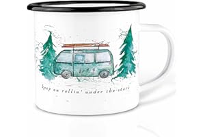 Ligarti Emaille Tasse (leicht & robust) | Camping Becher handveredelt in Deutschland | Blechtasse, Vanlife Zubehör, Camping Bulli