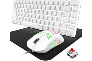HOOPOND Kabelgebundene Gaming-Tastatur, Maus, 3-in-1-Set, weiße LED-Hintergrundbeleuchtung, roter Schalter, 82-Tasten mechanische Tastatur, 12000 dpi, 65 G Gaming Maus mit 26 RGB-Hintergrundbeleuchtung