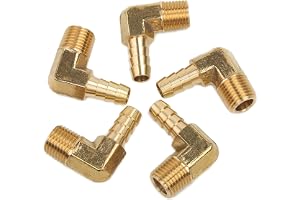 LTWFITTING 90-graders Vinkelkoppling i Mässing med Slanganslutning 1/4-Inch Hane BSPT x 5/16-Inch(8mm st) ID Slang Båt Vatten (5 st)