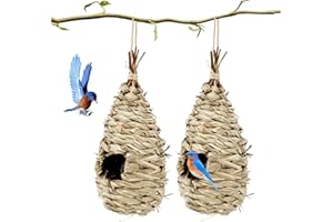 JODSEN 2 Pcs Bird Nest,Hummingbird House for Outside Hanging,Roosting Pouches for Birds,Grass Hanging Wren Finch Song Birds House for Nesting,Hand Woven Bird Nesting Boxes,for Garden Decoration,24x10.5 cm