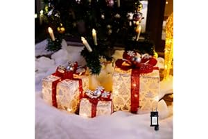 CCLIFE Zestaw 3 lampek LED w pudełku na prezenty bożonarodzeniowe Pudełko na prezenty bożonarodzeniowe Podświetlany sznurek lampek zasilany bateriami Dekoracja świąteczna