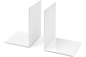 OSCO Plastic Bookends with Clear Rubber Pads Non Slip, Stylish Plastic Book Supports for Desk, Office, Shelf, Home, Modern Design, H17.2 x W12 x D12 cm, White (Medium)