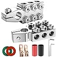 KASTWAVE Battery Terminal Connectors, 12-Way Clamps 8AWG up to 4/0(XL) AWG Gauge, Positive and Negative (+/-)(1 Pair) for SAE/DIN/EN Tapered Top Post