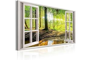 Visario 120 x 80 cm Bild auf Leinwand Fenster Blick Wald 5001-SCT deutsche Marke und Lager - Die Bilder/das Wandbild/der Kunstdruck ist fertig gerahmt