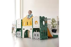 JOROBURO Set di scivoli 6 in 1 per bambini,scivolo con canestro da basket,parco giochi per interni ed esterni,set da gioco autoportante per bambini,design sicuro e premuroso per i bambini. (verde)