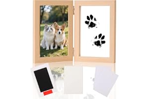 Zamety tassavtryck set katt hund bildram trä, hundtassar tassavtryck | Bildram 10 x 15, träram med 1 bläckfri stämpelkudde 2 kort, fotoram för husdjur och fotspår baby