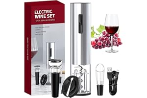 EBUYFIRE Weinöffner Elektrischer Korkenzieher, 5-in-1 Kabelloser Elektrischer Korkenzieher Set mit USB Kabel, Vakuumstopfen, Folienschneider, Weinbelüfter-Ausgießer für Christmas Partys (Silber)