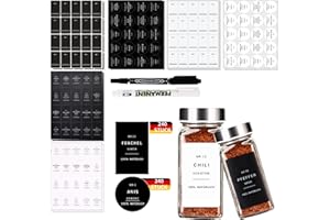 SIAZIH Etiquetas autoadhesivas para especias, botes de especias, pegatinas impermeables para tarros y tarros de especias, con alemán (480 unidades), escribibles (40 unidades), con rotuladores blancos y