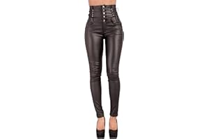 Lusty Chic Vaqueros Efecto Piel para Mujer | Pantalones Pitillo con Botones de Cintura Alta y Corte Ajustado Sexy para Mujer