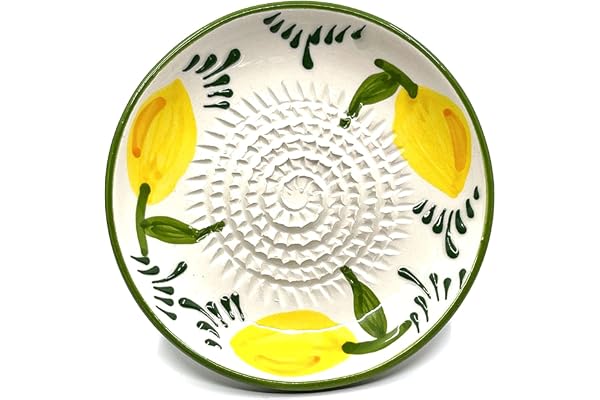 Kaladia Assiette à râper en céramique, pour le gingembre, le parmesan, etc. - Motif : citron, diamètre : 12 cm, fabriquée à la main et peinte à la main, fabriquée en Espagne