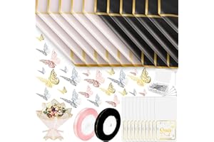 NZZVNZ Papel de Floristería, Papel de Regalo Decorativo, Papel Para Envolver Regalos Impermeable, Papel para Envolver Ramo 58 x 58 cm, Papel de Regalo para Flores, Embalaje de Regalos (Negro+Rosa)