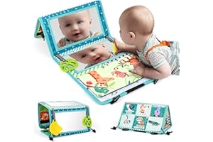 LustLocke Libro Sensoriale Neonati con Specchio, Specchio Neonato Tummy Time con Giocattoli per la Dentizione, Specchio Bambino Montessori Educativi Interattivo Regali per bambino 0-12 Mesi