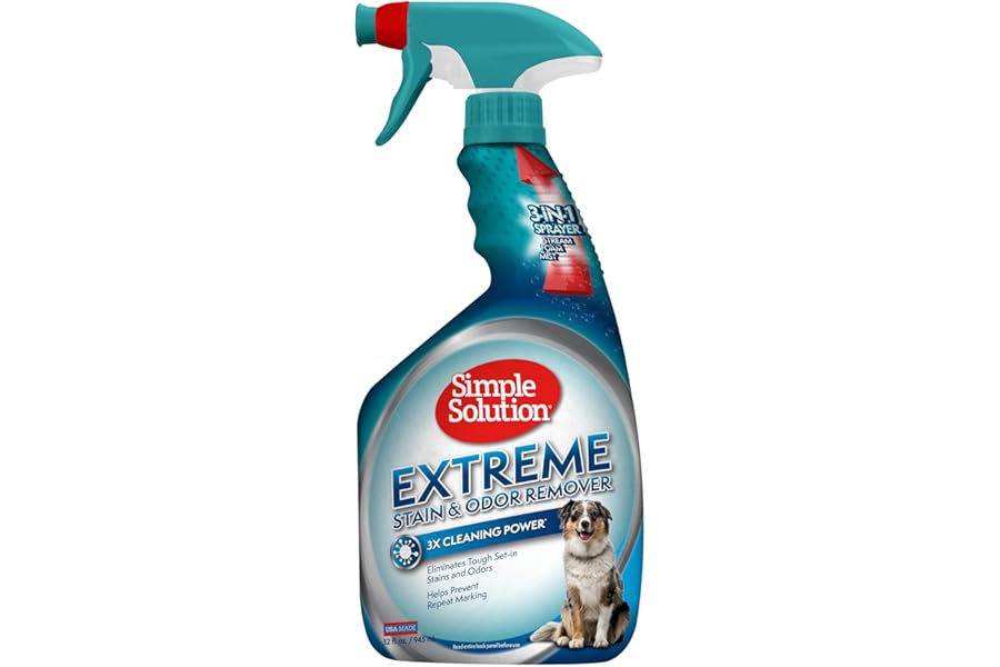 Simple Solution Eliminador Extremo de Manchas y Olores de Mascotas, Limpiador enzimático con un poder de limpieza 3X Pro-Bact