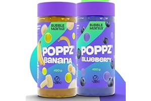 ‎BUBBLEMANIA POPPZ Bubble Tea Perlen für Bubble Tea | Popping Boba Fruchtperlen | Fuchtige Tapioka Perlen and Boba Perlen von Bubble Mania | Fertig für den Verzehr (Banane, Blaubeere, Pack of 2)