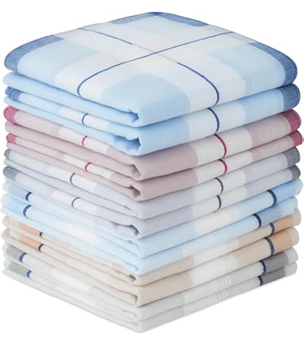 Lot De 12 Mouchoirs En Coton 40x40cm - Motifs à Carreaux Bleu Et Blanc, Lavables Et Réutilisables