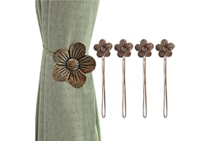 Lewondr Vintage Magnetic Curtain Tieback, 4 Pieces Resin Flower Curtain Drapery Holdback Window Curtain Decorative Buckle Holder for Home Cafe Balcony - Coffee