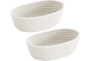 Cdemiy Cestini Portaoggetti, Cestino in Corda di Cotone, Raggruppabili Cestino Portaoggetti, per Il Bagno Camera Dei Bambini Camera da Letto Soggiorno Armadio Organizer (26 x 16 x 8 cm, Bianco)