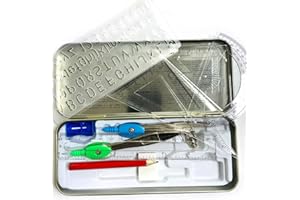 GOLDEN BEADS The Oxford Maths, juego de geometría técnica con caja de estaño papelería caja matemáticas transportador y brújula conjunto para la escuela, diseño casero en una caja de estaño