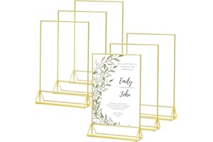 GUOKOFF Aufsteller A5 Gold, 6 Stück Thekenaufsteller Gold A5, Acryl Tischaufsteller, Goldener Doppelseitiger Bilderrahmen, T-Ständer Werbeaufsteller für Hochzeit, Restaurant
