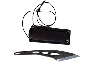 BPSKNIVES BPS Knives Kiridashi - Cuchillo de Hoja Fija Tipo Esqueleto para el Cuello con Funda de Cuero Genuino - Cuchillo de Acero al Carbono de Hoja Fija para Camping y Actividades al Aire Libre