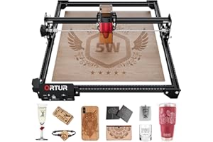 ORTUR OLM2 S2 Graveur Laser, 5W Machine à Graver Laser,Focus Fixe Spot Compressé,CNC Gravure Laser et Cutter avec Arrêt d'Urgenc,Machine de Gravure pour Métal Bois Acrylique（Long Focus）