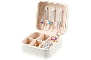 Divani Small Jewelry Box - Mini Leather Jewelry Organizer - Travel Jewelry Case Portable Jewelry Storage Box for Women and Girls Earring Rings Necklace Bracelets Accessories - White