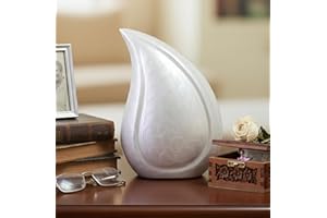 eSplanade Teardrop Cremation Urn Memorial Container Jar | Metal Burial Urn (White)