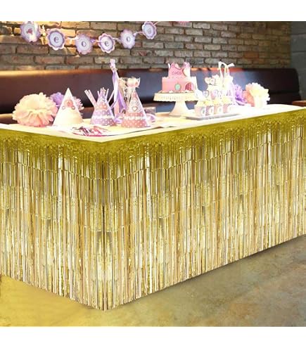 2 Jupes De Table Scintillantes Argentées – 275cm Chacune, Franges Métalliques, Décoration Fête, Facile à Poser