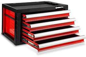 EBERTH Cassetta Porta Attrezzi Vuota, Cassettiera in Metallo con 4 cassetti, Guide Telescopiche con Cuscinetti a Sfera, Estrazione Totale, Valigetta Porta Utensili Chiudibile con 2 chiavi, Rossa