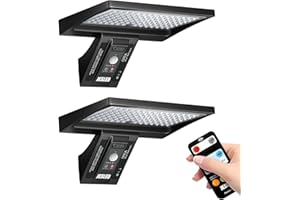 JESLED Luz Solar Exterior con Control Remoto, 104LED Focos Solares, IP65 Impermeable, 3 Colores, 4 Modos con Sensor De Movimiento para Jardín, Garaje, Camino, 2 Paquete