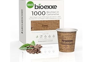 bioexxe Bicchierini Caffè Carta 1000Pz da 75ml - Bicchieri Caffe Biodegradabili da 75ml - Bicchieri Caffe Carta Resiste a Bevande Fino ai 85°/90°- Monouso Ecologici Bio marroni