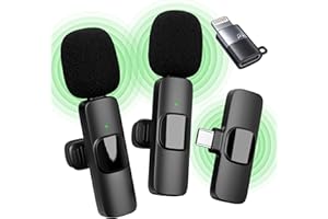 Qhot Micro Cravate sans Fil pour iPhone, Microphone Bluetooth Clip-on Lavalier sans Fil pour Enregistrement vidéo, Diffusion en Direct, Podcast, vlog, Youtube/TikTok (USB-C/ 2MIC)