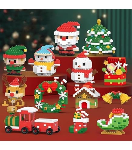 Blocchi Costruzione Natale Embhlitfe - Set Babbo Natale E Pupazzo Di Neve, Modellino 3D In Mattoncini, Gioco Creativo Per Bambini E Adulti, Decorazione Festiva - 3