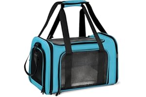 IMPERIAL KILT PRODUCTS Portable Pet Carrier Bag, Medium Small Dog Carriers, Foldable Cat Carriers for Large Cats 20 lbs, Removable Mat and Breathable Mesh 4 Ventilated Windows, 3 Doors FREE Feeding Bowl (M, BLUE)