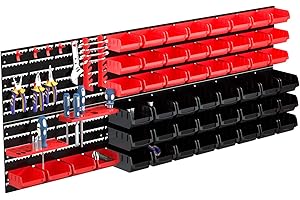 JOLITAC 72 Piece Plastic Storage Bin Set with Wall Panels Tools Organiser Storage Bin Board Set Garage, Wall Mounted Drawers Bins Workshop Parts Rack, for Hardware Crafts Office Supplies